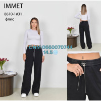 Immet  Wide leg брюки трикотажні чорного кольору утеплені фліс зима 31-36 8610