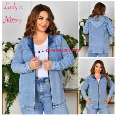 Lady N  Куртка джинсова блакитного кольору з капюшоном весна 2Xl-7Xl 782