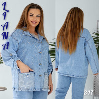 Liana  Сорочка джинсова блакитного кольору з камінцями 2XL-7XL 347
